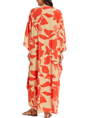 Image of Moss Rose Kaftan Dresses for Women V Neck Summer Swimsuit Cover up Caftan Maxi Beach Dresses