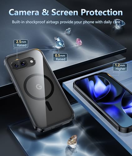 Image of FNTCASE for Google Pixel 9a Case: Magnetic Military Grade Drop Protection Anti Yellowing Cell Phone Cover - Rugged Shockproof Protective Bumper Transparent Cases(Black Magnetic)