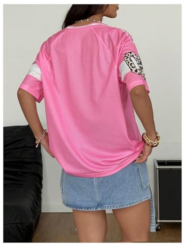 SOLY HUX Women's Y2k Leopard Number Graphic Oversized Tops Football Jersey Shirts Streetwear3