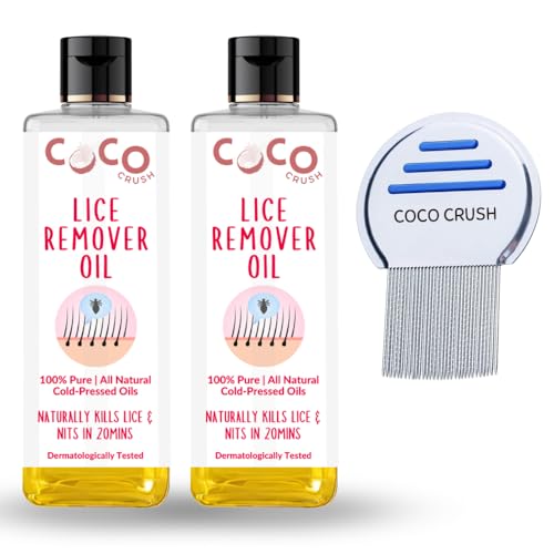 Image of COCO CRUSH Ayurvedic 100% Natural Anti Lice Oil & Comb Set | Kills Lice, Eggs and Nits Naturally In 20mins | Single Wash Treatment, Safe for Kids of all ages (400ML(2 * 200ML)+Comb)