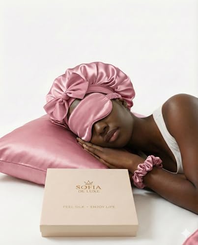 Luxury Satin Sleep Set – 4-Piece Beauty Kit with Bonnet, Eye Mask...