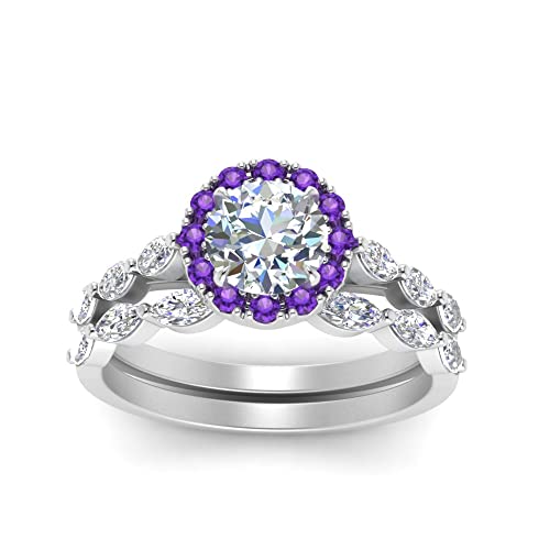 Alliance argent sterling marquise et anneaux de mariage halo pierre précieuse