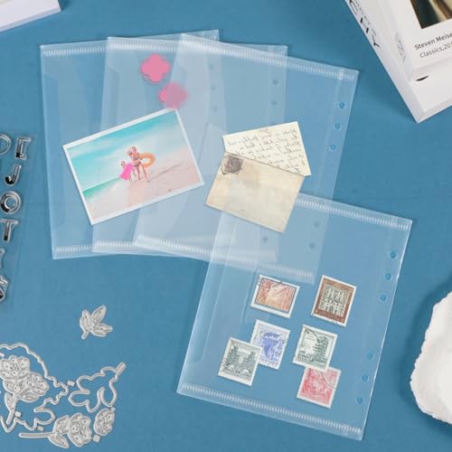 Image of UNIMEIX 12 Pcs 2-in-1 Stamp and Die Storage Refill Pages Reusable Storage Cases Seal Bags Transparent Plastic Folders for Cutting Dies Stencil Embossing Crafts (6.3 inch x 7.6 inch)
