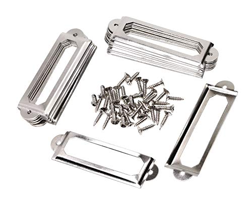 ONLYKXY 20Pcs Antique Brass Metal Drawer Door Lab Tag Label Pull Frame Handle File Name Card Holder for Furniture Cabinet Hardware Box Case Bin 1760mm (Silver)