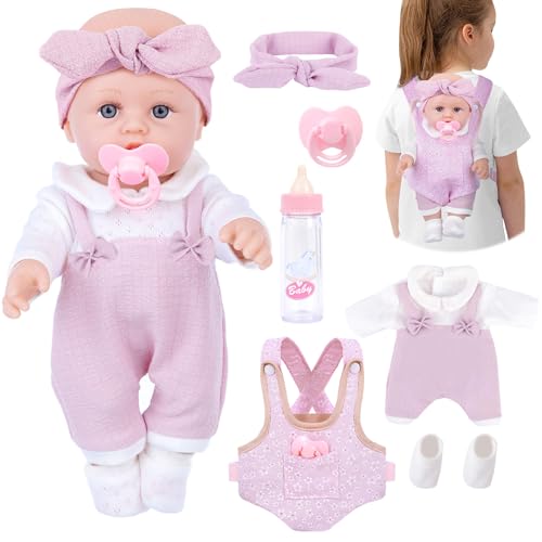 BDDOLL 12'' Baby Doll Playset with Clothes and Dolls Carrier Accessories Included Baby Carrier, Bottles, Nipple, Socks, Headbands