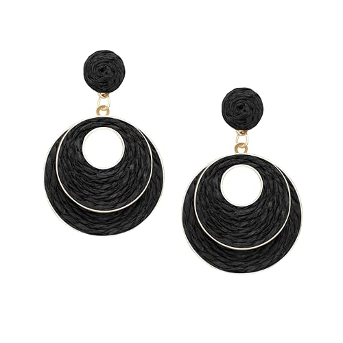 Image of Raffia Hoop Earrings for Women - Boho Straw Wiker Dangle Drop Earrings for Summer Beach, Bohemian Trendy Rattan Jewelry