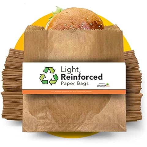 Simplelifeco UK Light, Reinforced Paper Sandwich Bags (B: 8 x 8”) | 100% Eco Friendly, Biodegradable Brown Paper Food Bags for Snacks & Lunch Boxes in Carbon Neutral Packaging | Pack of 200 Cover