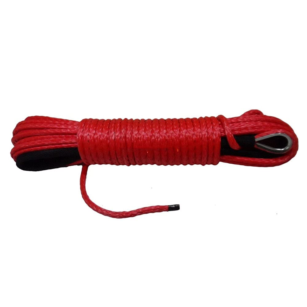 Winch Rope, Red 5mm*15m Winch Rope with 4000lbs Black Fairlead,Synthetic,ATV Cable