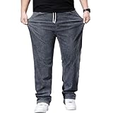 Plus Size Baggy Jeans for Men Elastic Waist Pull On Denim Pants Drawstring Straight Loose Jean Sweatpants L-5XL Grey