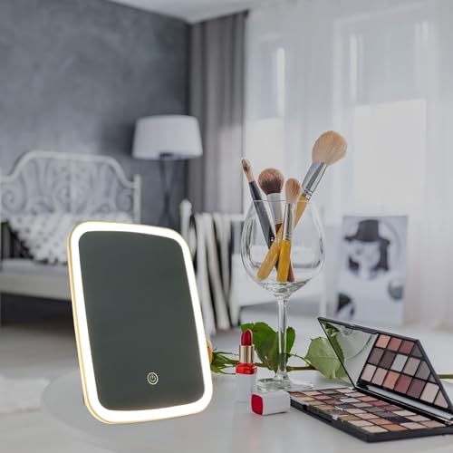 Espejo de maquillaje portátil Lurrose con luz LED y diseño simple elegante 6