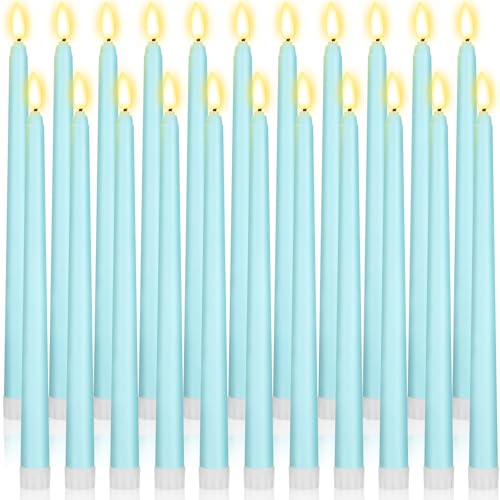 Image of Macarrie 24 Packs Flameless Taper Candles Battery Operated Fake 11 Inch Long Candlelight LED Flameless Candlesticks Flickering Tapered for Summer Fall Wedding(Teal)
