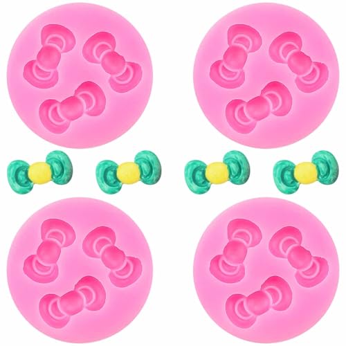 4Pcs Mini Bows Chocolate Molds Cute Silicone Fondant Mold Mini Bow Epoxy Resin Mold Cake Pop Molds for Cupcake Cake Candy Chocolate Sugarcraft Pudding Decoration