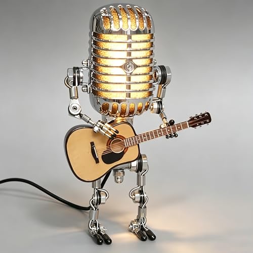 Vintage Microphone Guitar Lamp, Cool Guitar Gifts for Music Lovers and Player, USB Plug in Powered,...
