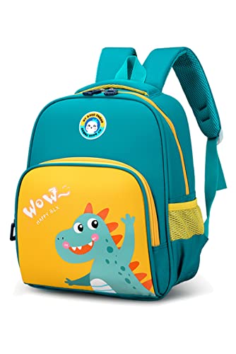 Pawleso Dino - Zaino per l'asilo, motivo dinosauro, per bambini, impermeabile, per bambini, 32 x 25 cm, per bambini di 2 ~ 6 anni, altezza 80 ~ 115 cm, giallo-verde, verde, 32 * 25 * 11 cm