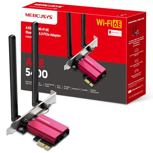 Mercusys MA86XE WiFi Card PCIe WiFi Card WiFi 6E AXE5400 Tri-Band Two Antennas Bluetooth 5.2 OFDMA MU-MIMO Low Latency WiFi 6E Chipset Latest WPA3 Supports Windows 10/11(64bit)