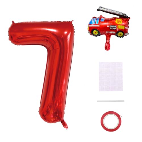 DleDan Fire engine Party Decorations,Fire engine Balloons Number 7 Red,Fire Truck 7rd Birthday Party Supplies Balloons,Large Foil Fire Truck Balloon Helium (Fire Truck Red 7),40inch
