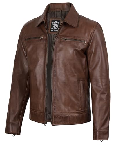 Image of Blingsoul Vintage Real Lambskin Leather Jacket For Mens - Moto Style Classic Shirt Collar Leather Jacket Men