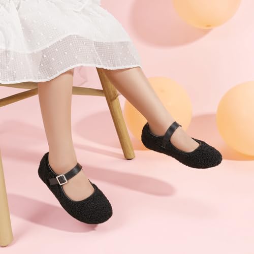 PANDANINJIA Girls Dress Shoes Ballet Flats Faux Fur School Wedding Party Toddler Little Big Kid Girls Mary Jane Shoes2