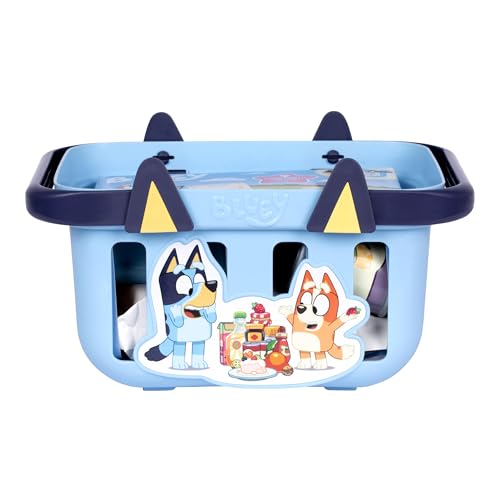 Image of Bluey Shopping Basket, 9 Grocery Accessories, Toddler Pretend Play