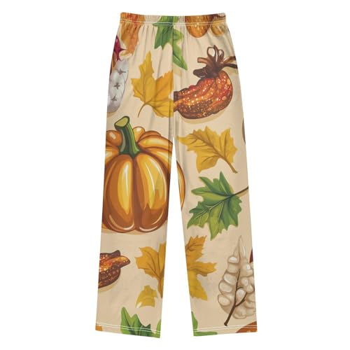 Autumn Pumpkin Leaf Boys Long Pants Soft Trousers Elastic Waist Kids Lounge Bottoms with Pockets S-XL2