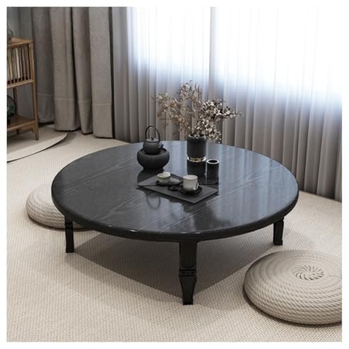 hybmszj ちゃぶ台 おしゃれ ローテーブル 折りたたみ 和室 テーブル 折り畳み 座卓 卓袱台 折り畳みリビング 収納便利 完成品 組立不要 (円形-ブラック,60*60*30cm)