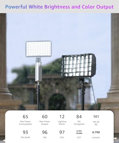 Image of amaran Pano 60c Kit,Compact 60W RGBWW Full Color Panel Light,Support USB-C PD,CCT 2,300K-10,000K,12 Lighting Efects,APP Control w /Softbox Studio Light Photography Lighting (Pano 60c - White)
