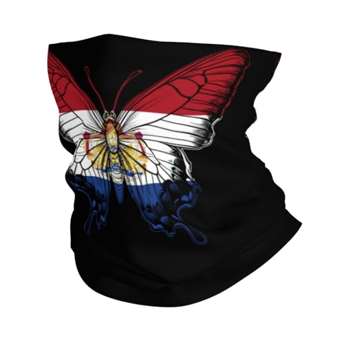 Netherlands Dutch Hollander Netherlander Flag Butterfly Neck Gaiter Balaclava Face Mask for Men Women Patriotic Design Seamless Bandana Cover Scarf Headwear Headband Head Wrap White2