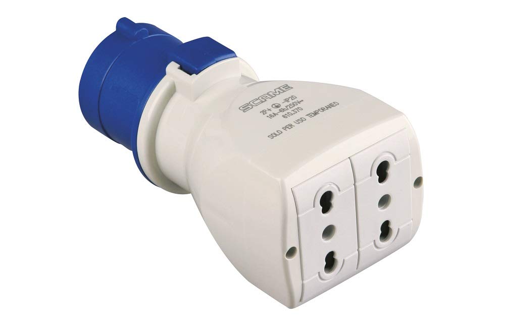 POLYPOOL Poly Pool Pp0645X Industrial Adapter CEE 3 Pin Plug Iec309 Large 16A and 2 Italian Standard Civil Sockets Ip20