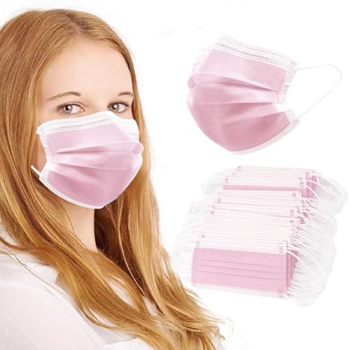 Image of 100Pcs Pink Disposable Face Mask,3 Ply Masks with Soft Ear loops