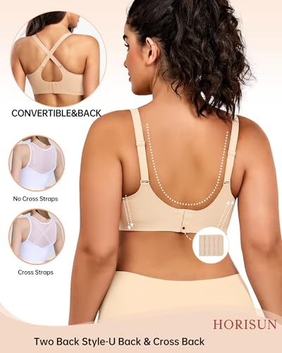 Image of HORISUN Wireless T Shirt Bra Seamless Push Up Bralette Full Coverage V Neck Comfortable Bras for Women