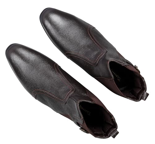 Image of Tanny Shoes Men's Genuine Leather Chelsea Zip Boots, Black For Casual Party Business banker Moccasins Slipon Style Comfortable Lightweight with TPR sole
