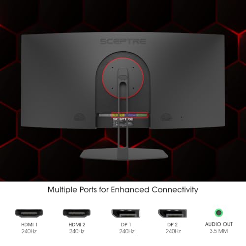 Image of New! Sceptre Curved 34-inch Prime Gaming Monitor 3440 x 1440 up to 240Hz 1500R 1ms 100% sRGB DisplayPort x2 HDMI x2 Build-in Speakers, Machine Black 2027 (C345B-QU240T Series)