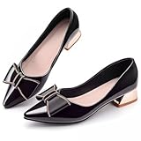 Women's Chunky Closed Toe Low Block Heels Work Pumps Comfortable Dress Wedding Shoes for Party Office Black Size 8