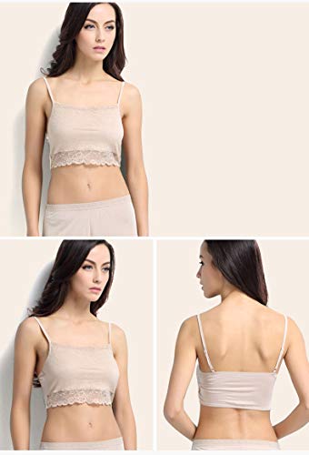 Silriver Womens Silk Crop Tops Lace Tank Tops Fashion Mini Camisole Bendeau For Women Girls (Small, Nude) #TOP6