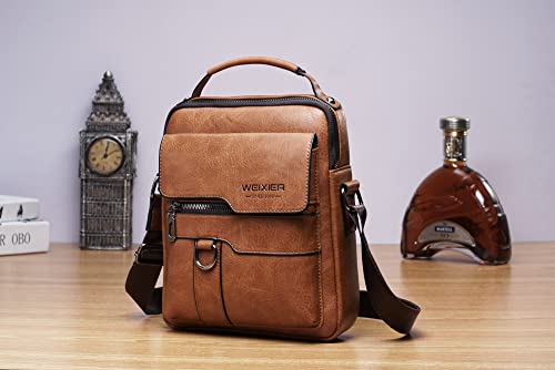 Bolsas de ombro masculinas Weixier de couro crossbody bolsas tote 3 cores (marrom)