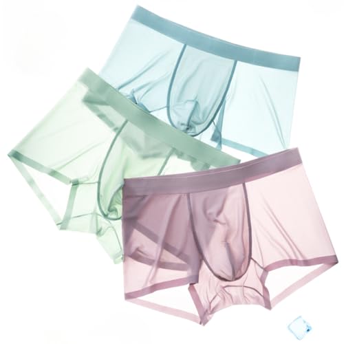 Men's Ice Silk Sexy Seamless Boxer Briefs Shorts Underwear,Underwear Comfortable Ultra-thin Breathable Male Underpants