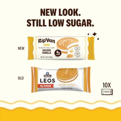 Rip Van LEOs - Golden Vanilla Sandwich Cookies - Low Sugar Snack Cookies - Low Carb Snack - Diabetic Snacks - 40 Low Sugar Cookies (10 Packs of 1.69oz)