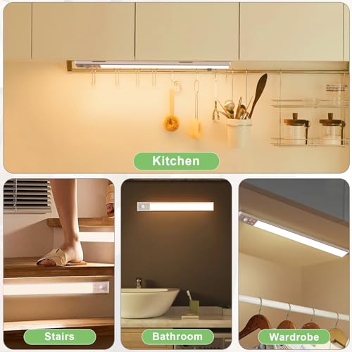 Image of 3 Color Tempers Dimmable Under Cabinet Lights Wireless[2 Pack], Rechargeable LED Motion Sensor Lighting Indoor, Magnetic Closet Lights (Silver-with Indicator-3000mAh)