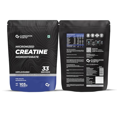 Carbamide Forte Creatine Mono hydrate Powder | Micronized Monohydrate Creatine 103gm | Micronized Monohydrate Supplement for Lean Muscle, Strength & Energy - Unflavoured - 33 Servings - 103g - Image 10 thumbnail