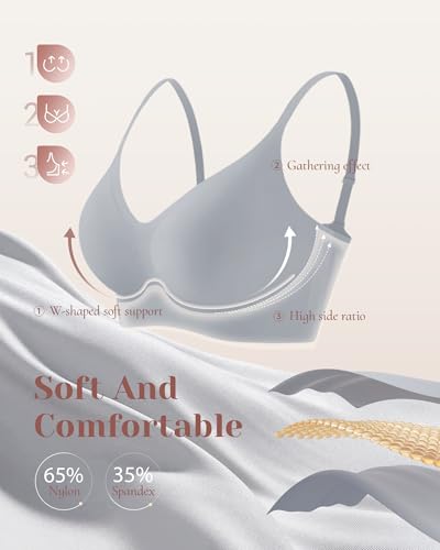 Quttlzze 3-Pack Wireless Womens Bras No Underwire Seamless Jelly Bra Light Support Pullover Bralette Ultra Comfort Tshirt Bra-HFH,XL