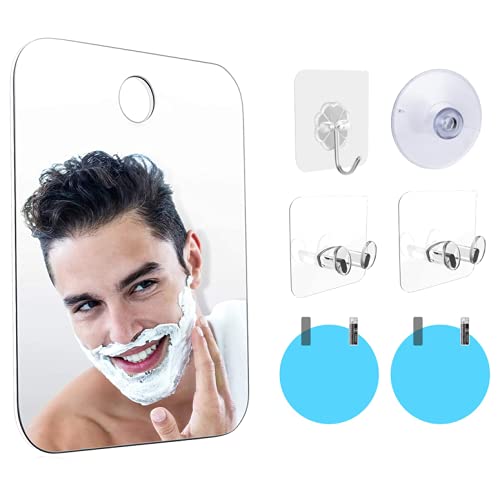 Miroir de maquillage portable de douche anti-buée, miroir de douche avec ventouses et crochets, miroir de maquillage léger sans cadre, pour douche, voyage, hommes et femmes (carré)