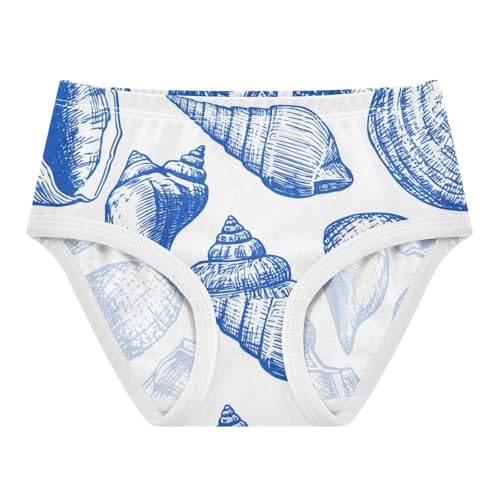 Seashells Blue Ink White Girl Panties Cute Toddler Girls Underwear Cotton Florals Kids Undies Briefs 2t