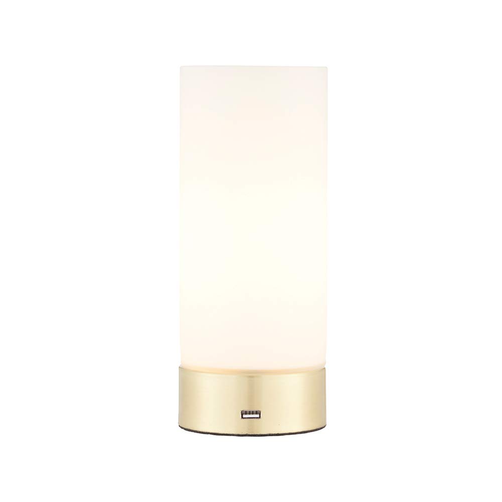 National Lighting Brushed Brass Dasha Modern & Frosted Glass Cylinder Bedside Touch Dimmable Touch Sensitive Control Table Lamp With Usb Charging Port - Perfect For Mobile Phones, Tablets & Other Devices