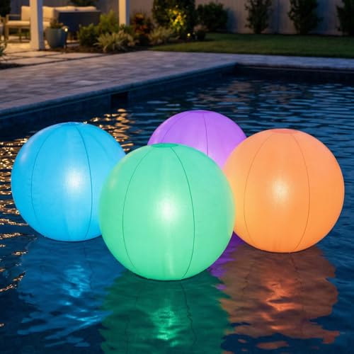 Ynipanda Floating Pool Light Ball 12 Light Up Beach Ball 4Pcs Waterproof LED Glow Balls with 8 Light Modes Glow in The Dark Pool & Beach Decorations for Kids and Adults