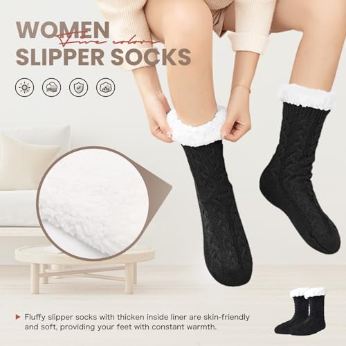 Women's Fuzzy Warm Slipper Socks with Grips Cozy Fluffy House Socks Indoor Winter Non Slip2