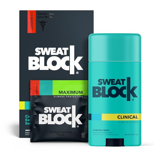 SweatBlock Antiperspirant Deodorant Max Clinical System for Men & Women. Treat Hyperhidrosis, Excessive Sweating & Underarm Odor - DRIBOOST [PM] Antiperspirant Wipes + [AM] Daily Deodorant Stick