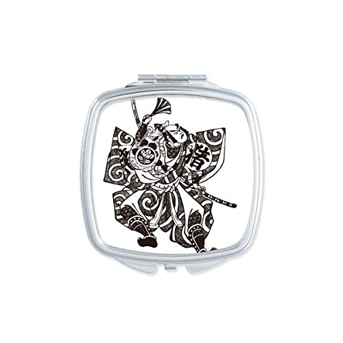 Miroir compact japonais samouraï dessin noir petit miroir de poche portable carré