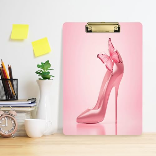 Porte-bloc rose papillon planche à clip transparente A4 pour bureau et école