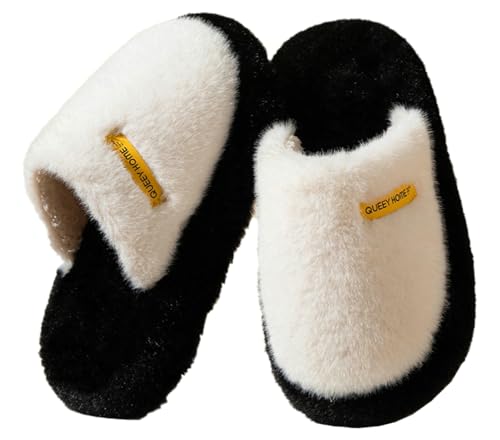 Fashion Thick Soled Cloud Soft Classic Solid Color Warm Furry Cotton Slippers for Women Home Outdoor Wear - Main Image