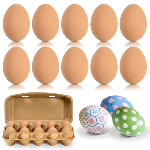 ARCTURINE 10 Pcs Ceramic Nest Eggs 1.7 x 2.3 In Easter Fake Brown Eggs DIY Ceramic Crafts Easter Party Favors for Nesting Box Easter Hunting Painting Decorating Crafting